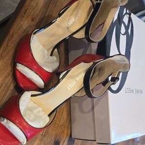 Nine West Red and Black Strappy Heels